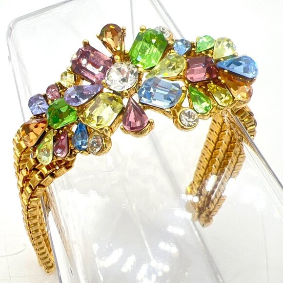 Ben Amun Ben-Amun Jewelry - Ben Amun Bracelet Pastel Crystals Triple Box Link Chain Gold Tone Statement